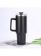 travel mug with handle and clear lid keeps drinks hot or cold durable sleek design perfect for commuting office or outdoor use spill resistant and easy to carry
