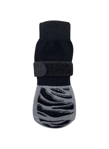 1 DOU 4pcsPACK NON-SLIP DOG SOCKS WITH ADJUSTABLE STRAPS FOR INDOOR HARDWOOD FLOORS - EXTRA THICK GRIP, BETTER TRACTION CONTROL, DOG PAW PROTECTION (Black, S)