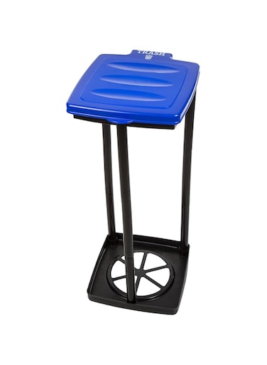 Wakeman Portable Trash Bag Holder - Collapsible Garbage Bin for Parties and Camping - 13-Gallon Plastic Can for Indoor and Outdoor Use (Blue/Black)