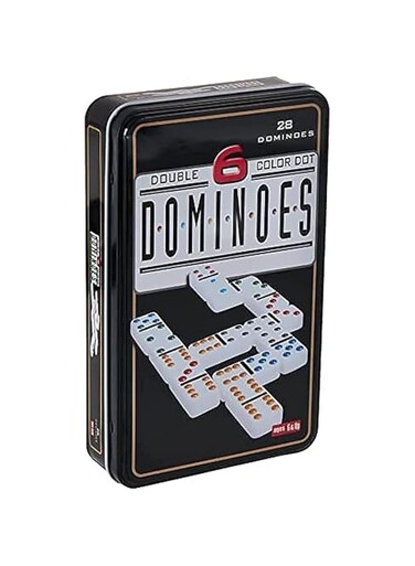 Rapex Double 6 Color Dot Dominoes Game Set, Classic 28 Pieces in Tin Case, Match and Fun Game