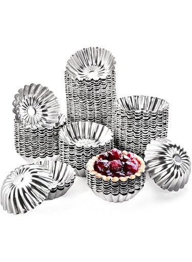 NALACAL Egg Tart Molds, Tart Pan, Aluminum Baking Mould, Mini Cupcake Cake Muffin Mold Tin Pan Baking Tool, Reusable DIY Cake Decor Pastry for Tart Shells, Cupcakes, Mini Cake, Pudding (Flower Shape)