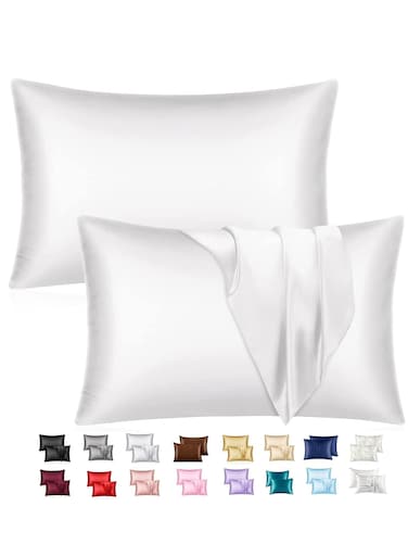 Silky Satin Pillowcase for Hair and Skin Queen - White Silk Pillowcase 2 Pack 76L x 51W CM (30x20 Inches) - Satin Pillow Cases Set of 2 with Envelope Closure (2pcs White)