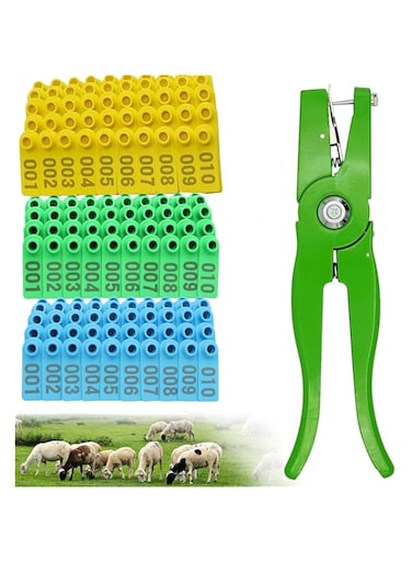 Junniu 300PCS Livestock Goat Ear Tags Labels for Sheep Pig Livestock Dog Animal Deer Farm Horse Cow Cattle, with 1PCS Ear Tags Applicator, 001-100 Number