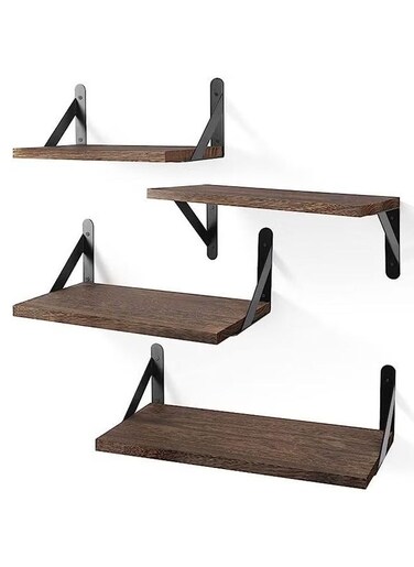 Floating Shelves, Dark Carbonized Black, 4 Sets of Wall Mounted Shelf for Bathroom Decor, Floating Book Shelves for Wall, Bedroom, Living Room or Kitchen