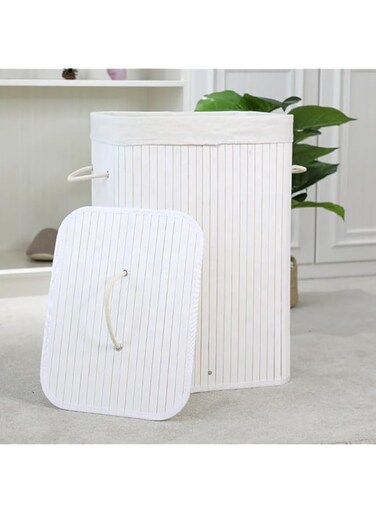 TOMVAES Large Laundry Handles laundry Basket, Cotton Rope Laundry Hamper, Storage Basket Bamboo Woven Basket Dirty Clothes Hamper Organizer Rectangle &amp; Round (White)