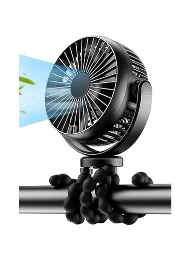 Aputue Stroller Fan, USB Battery Operated Cooling Fan with Adjustable, 3 Speed 5200mAh Black Baby Stroller Fan, Portable Stroller Fan for Baby Clip, Stroller Fan for Baby Flexible Tripod in Office