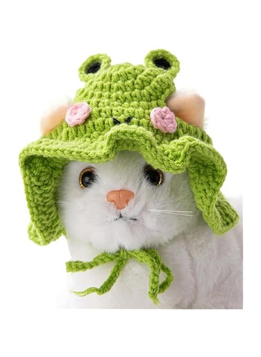 Cat Hat, Cartoon Design Knit Cute Dog Hat Soft Rabbit Hat Halloween Christmas Party Costume Head Wear Accessories for Puppy Cat Kitten Small Dogs Small Animals Green Medium