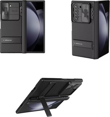 Samsung Galaxy Fold 6 Case Cover Nillkin Camshield Fold Bracket Version Camera Lens Protection PC Back &amp; TPU Frame Bumper Protection Anti Fingerprint Case Cover for Samsung Galaxy Fold6 5G (Black)