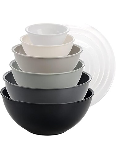Okllen 12 Piece Plastic Mixing Bowls with Lids, Colorful Nesting Bowl Set 6 Prep Bowls and 6 Lids, Stackable Mixing Bowls for Cooking, Baking, Fruit, Salads, Food Storage, Microwave and Freezer Safe