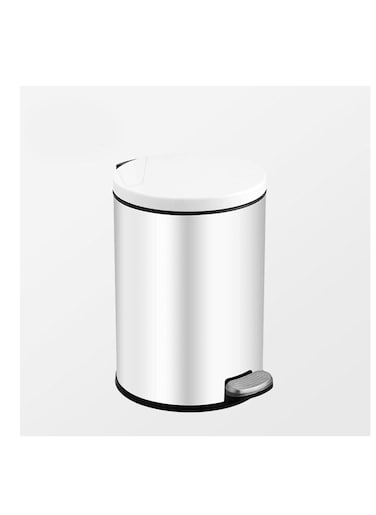 Stainless Steel Double Layer Dustbin with Pedal and Lid For Bathroom Kitchen,Silent Lidded Trash Bin,Fingerprint-Proof Modern Garbage Can,Round Bucket with Handle for Home Office (White, 12L)