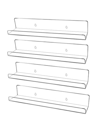 Acrylic Kids Floating Shelves,Adhesive Stickers Window Clear Invisible Bookshelves,Nursery Deco Toy Storage Ledges Wall Drilling Organizer for Bathroom, Girl or Boy Bedroom 13.8" (Clear 4 PCs Set)