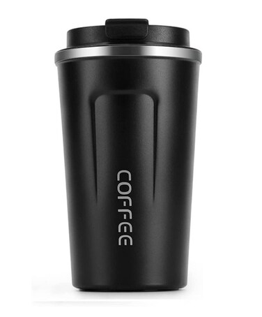 Insulated Travel Coffee Mug, Double-Wall Vacuum Stainless Steel Thermos Cup, Leak-Proof Flip Lid for Hot and Cold Drinks, Black