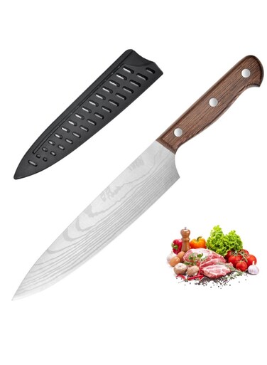 Chef Knife Starter 8 inch Full Tang Super Sharp Chef's Knife Home Cook Kitchen Knife Premium Carbon Stainless Steel Universal knife with Ergonomic Wooden Handle