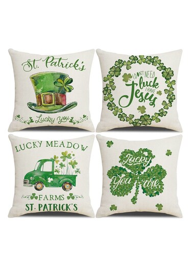 Patricks Day Pillow Covers Green Shamrock Spring Home Decor Cotton Linen Throw Pillow Case Cushion Cover 18" X 18" Set of 4 Happy St Patricks Day Decorations