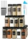 Set of 12 Glass Spice Jars 180ml Square Containers with Labels, Shaker Lids, Airtight Metal Caps and Funnel