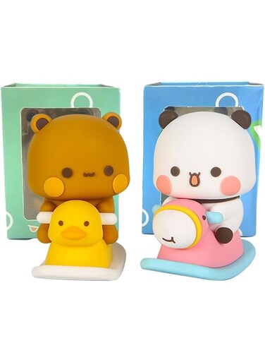 YOKUSHI 2 PCS Bubu and Dudu Bears Car Dashboard Decorations, Cute Cartoon Statue Bears Panda Figurine Office Desk Decor for Decor Accessories Tabletop Ornaments Gifts (B)
