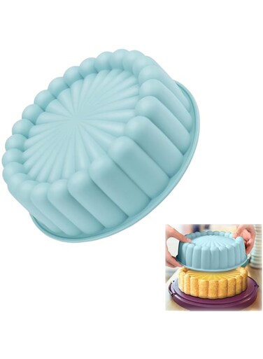 Duomama 8-Inch Round Silicone Cake Pan Mold - Nonstick Bakeware for Baking Results - Easy Release, Blue Color - Ideal for Homemade Cakes, Tarts, and More!
