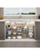 U-HOOME Under Sink Organizer,2 Tier Expandable Cabinet Shelf Organizer,Under Sink Storage Rack with 5 Removable Panels and 5 Baskets Under for Kitchen Bathroom,Countertop (Black(5P+5B）)