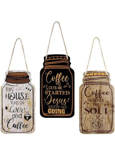 Jetec 3 Pcs Coffee Bar Decor Sign Mason Jar Wall Hanging Plaque Farmhouse Kitchen Decor Wooden Coffee Decor Sign for Kitchen Home Living Room Wall Decorations