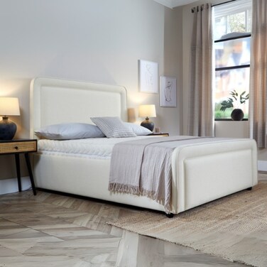 Peaceful Haven Upholstered Queen Size Bed (150 X 190 CM) Beige Color