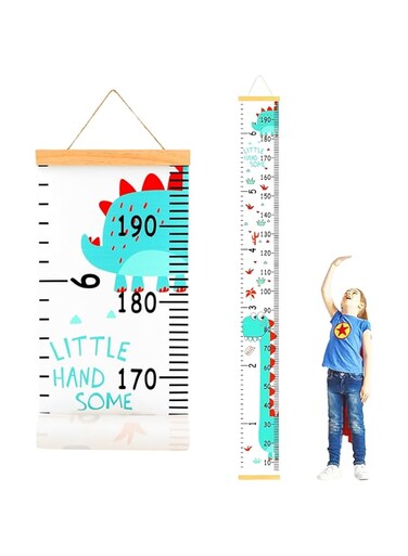 Baby Height Growth Chart, Canvas Height Measuring Chart for Kids Child Toddler Boys Girls, 79" x 7.9" 20 x200cm Hangable and Removable Waterproof Wood Ruler for Wall Room Nursery D&eacute;cor (Dinosaur)
