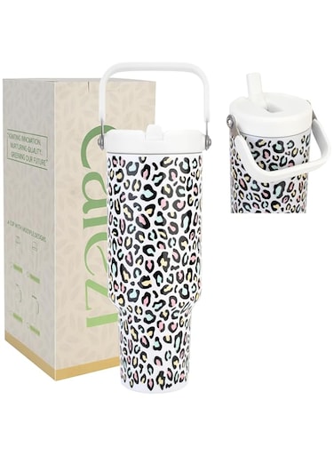 Cafezi 40 oz Tumbler with Lid and Straw, Stainless Steel Vacuum Insulated Tumblers with Flip Straw and Top Handle, Reusable Insulated Water Bottle for Home, Office, Leakproof, Fit in Cup Holder