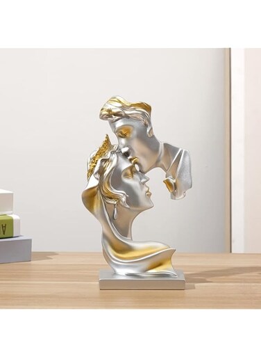 ELECDON Couple Figurines Statue Romantic Carved Crafts Ornament Kissing Lover Resin Sculpture Modern Art Desktop Figure Decor Table Ornament for Home Office Bookshelf Decor (Champagne)