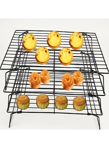 Layered Stackable Cooling Rack Black Nonstick Cooling Rack Mesh Grid Drying Stand Multi-Purpose Baking Cooling Rack
