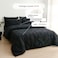 Luna Home King size comforter set, 6 piece fitted bedding set pintuck pleated, black color.