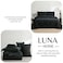 Luna Home King size comforter set, 6 piece fitted bedding set pintuck pleated, black color.