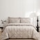 Luna Home King size comforter set, 6 piece fitted bedding set pintuck pleated, beige color.