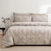 Luna Home King size comforter set, 6 piece fitted bedding set pintuck pleated, beige color.