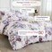 Luna Home King size 6 piece bedding set, white bed linen with purple floral pattern.