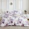 Luna Home King size 6 piece bedding set, white bed linen with purple floral pattern.