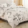 Luna Home Queen size 6 piece duvet cover set, white bed linen with gray feathers.