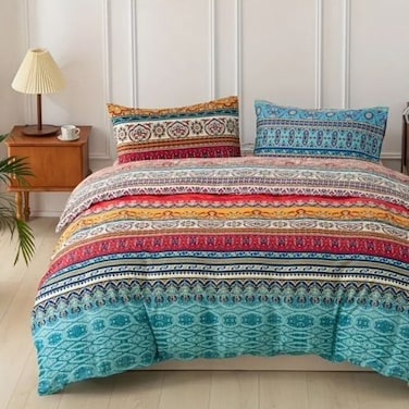 Luna Home Queen size 6 piece duvet cover set,  colourful bohemian bedding.
