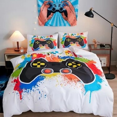 Luna Home Single size 4 piece bedding set with  duvet cover 3D white color.