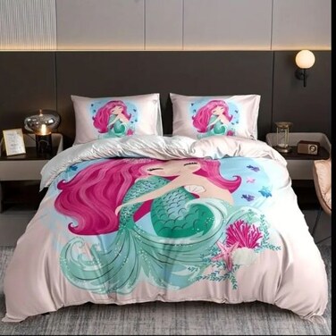 Luna Home Single size 4 piece bedding set with  duvet cover 3D mermaid design.