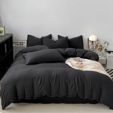 LUNAHOME-Single size 4 pieces bedding set, Washable Cotton Black Color.