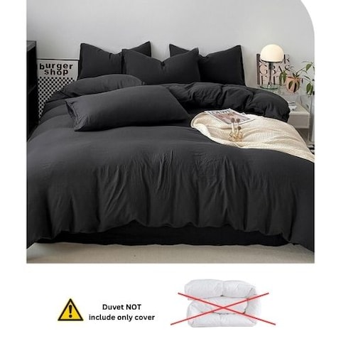 LUNAHOME-King size 6 Pieces bedding Set, Washable Cotton Black Color.