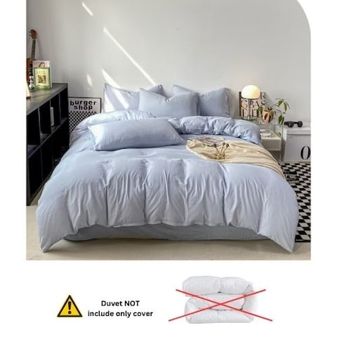 LUNAHOME-Queen size 6 Pieces bedding Set, Washable Cotton Light Blue  Color.