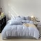 LUNAHOME-Queen size 6 Pieces bedding Set, Washable Cotton Light Blue  Color.