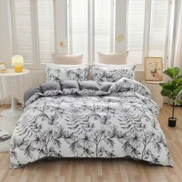 LUNAHOME-Queen size 6 piece bedding set with gray leaf pattern, very soft quality.