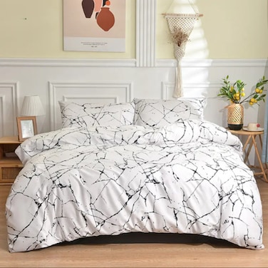 LUNAHOME-4 piece single size bed linen set in Scandinavian style with marble pattern.