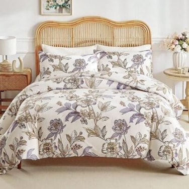 LUNA Home-Queen size 6-piece floral damask duvet cover set.