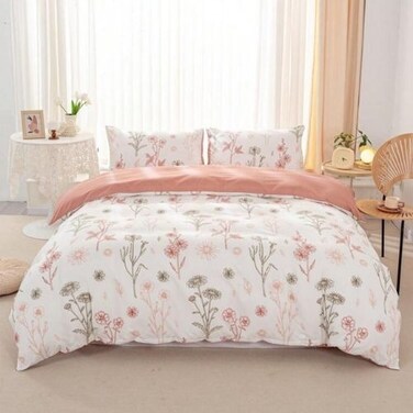 LUNA Home-King size 6-piece peach bedding set featuring a botanical floral design duvet cover.