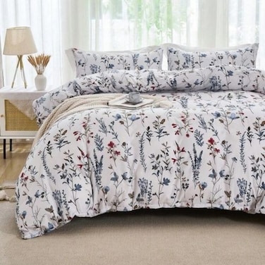 LUNA Home-King size 6-piece blue bedding set featuring a botanical floral design duvet cover.