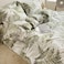 Luna Home-Queen size 6-piece modern duvet cover set with green leaf pattern.