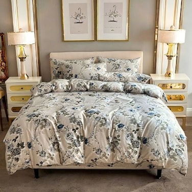 Luna Home-Queen size 6-piece duvet cover set with blue roses.