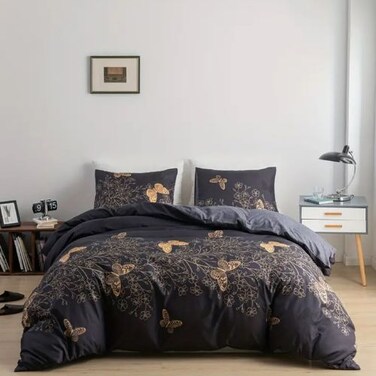 LUNA Home-Queen size 6 piece reversible butterfly design in brown and grey.